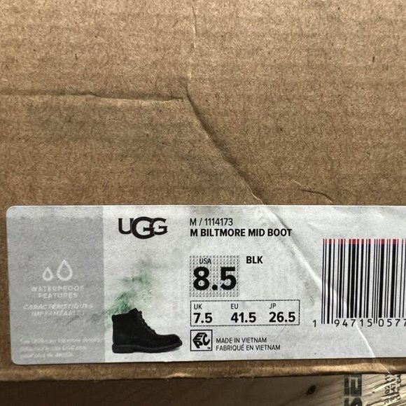 UGG Men\'s Biltmore Mid Boot Black Leather, Size 8.5M